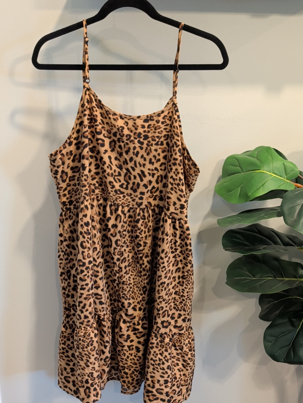 SHEIN Tan Leopard Print Mini Dress with Spaghetti Straps